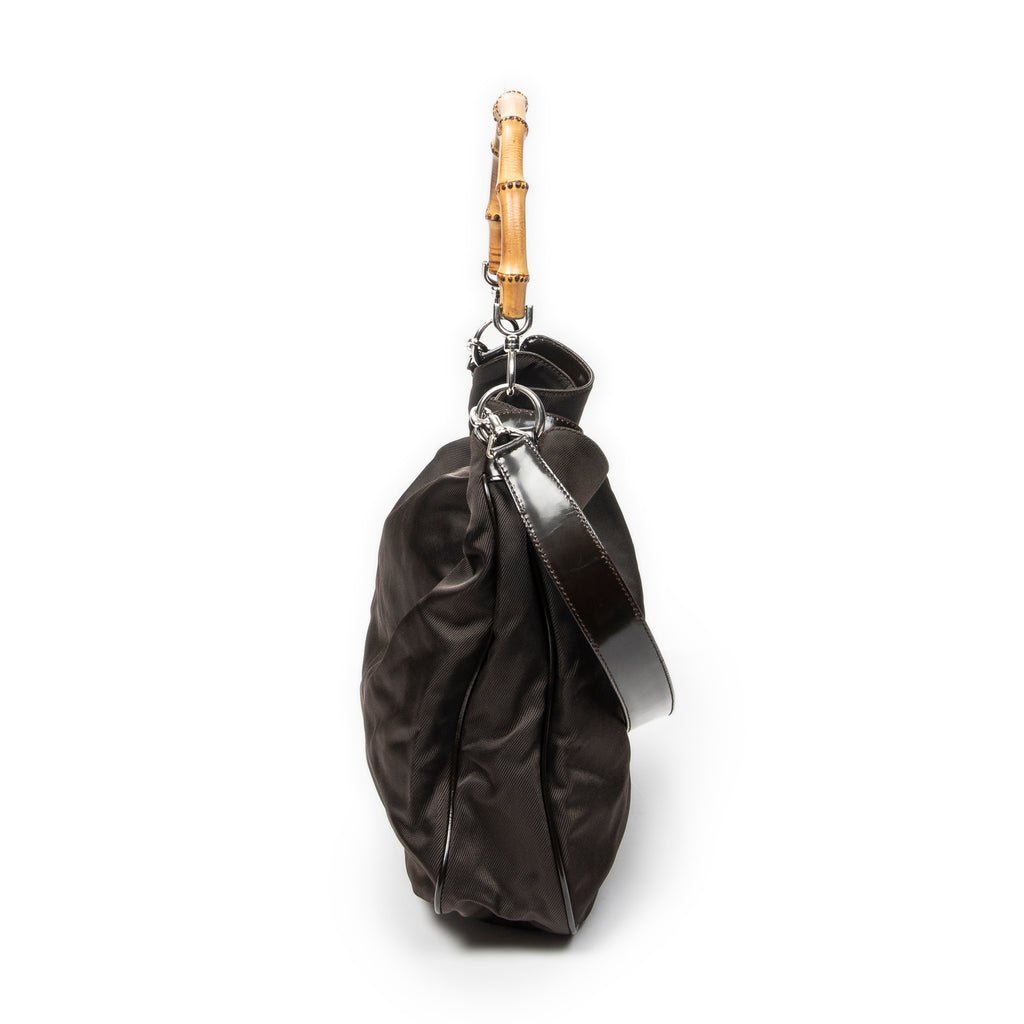 Shoulder Bag Large Bamboo Hobo Brown Nylon Canvas