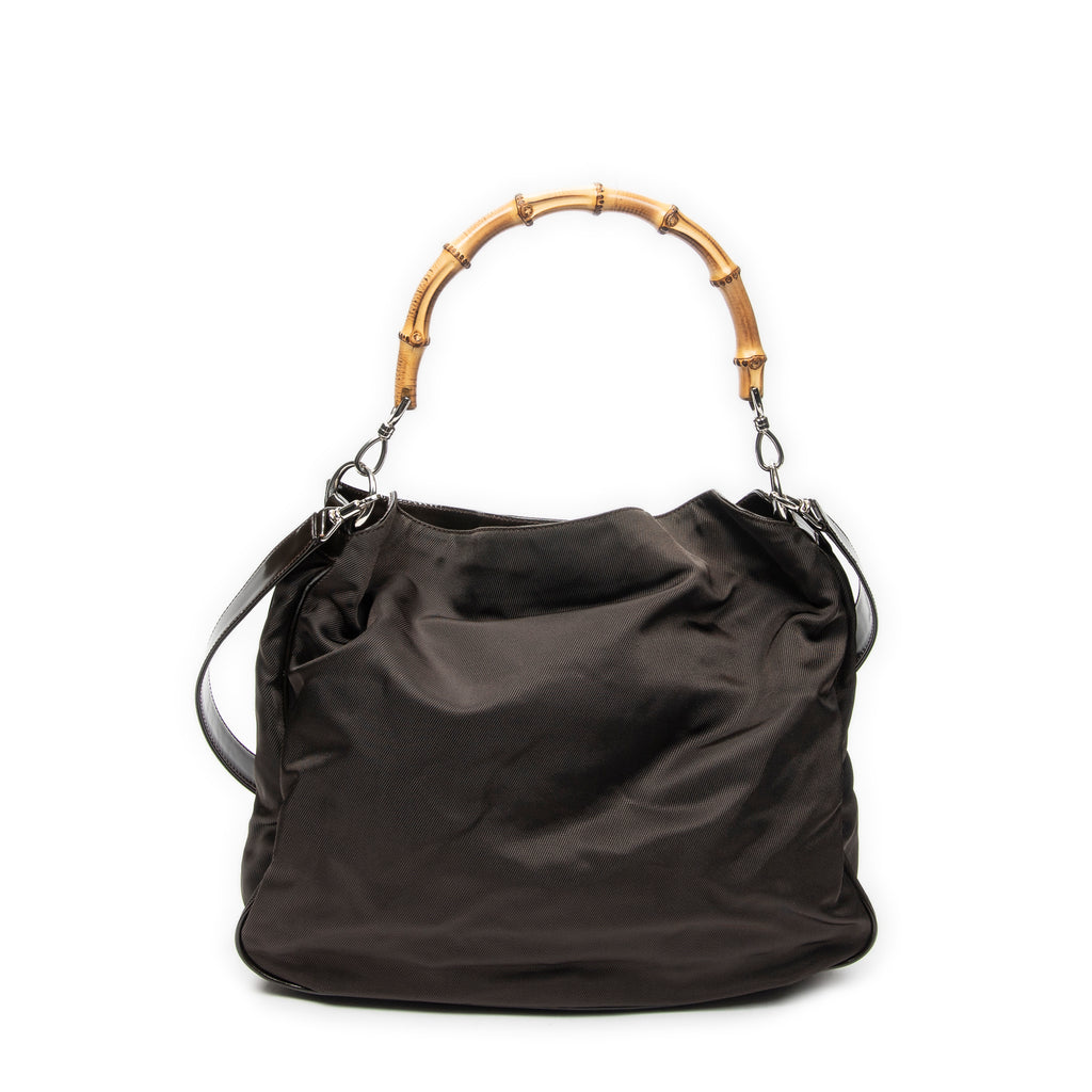 Shoulder Bag Large Bamboo Hobo Brown Nylon Canvas