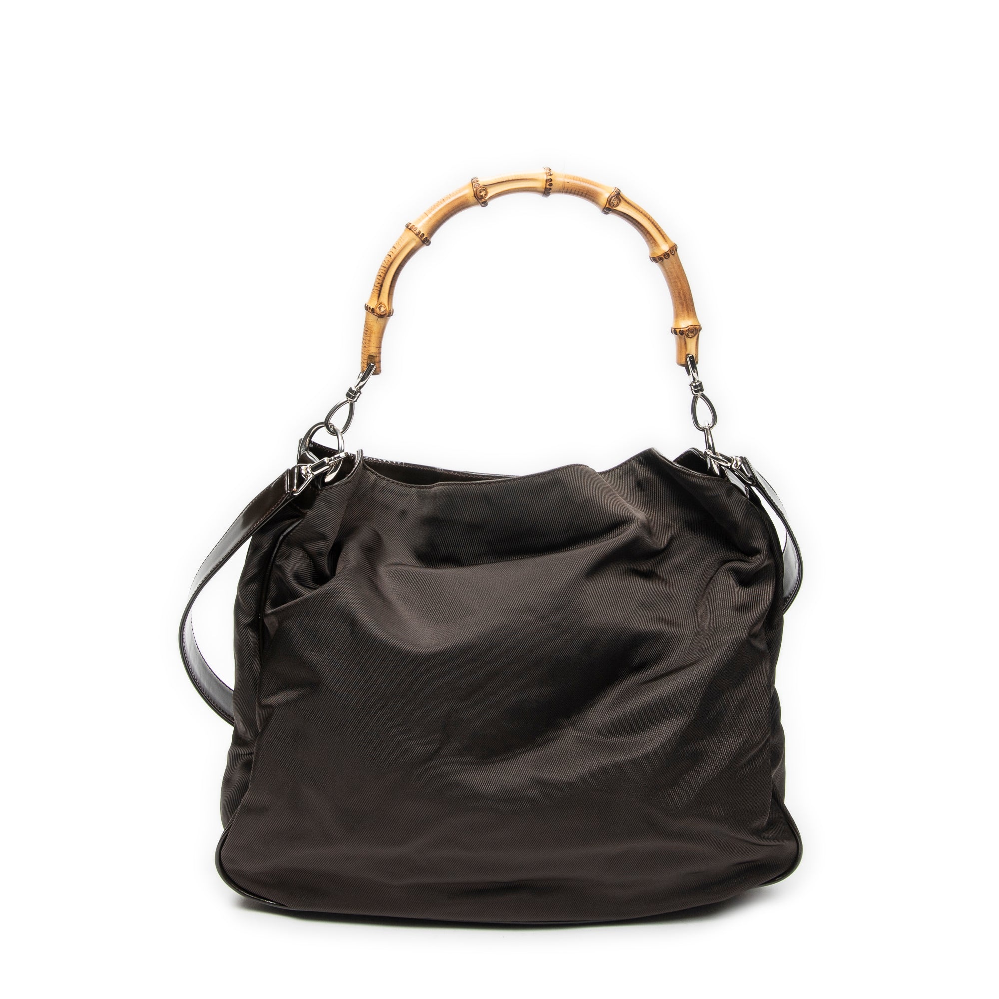 Shoulder Bag Large Bamboo Hobo Brown Nylon Canvas