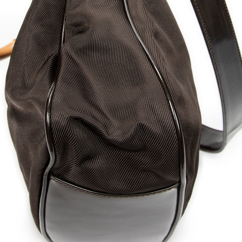 Shoulder Bag Large Bamboo Hobo Brown Nylon Canvas