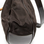 Shoulder Bag Large Bamboo Hobo Brown Nylon Canvas