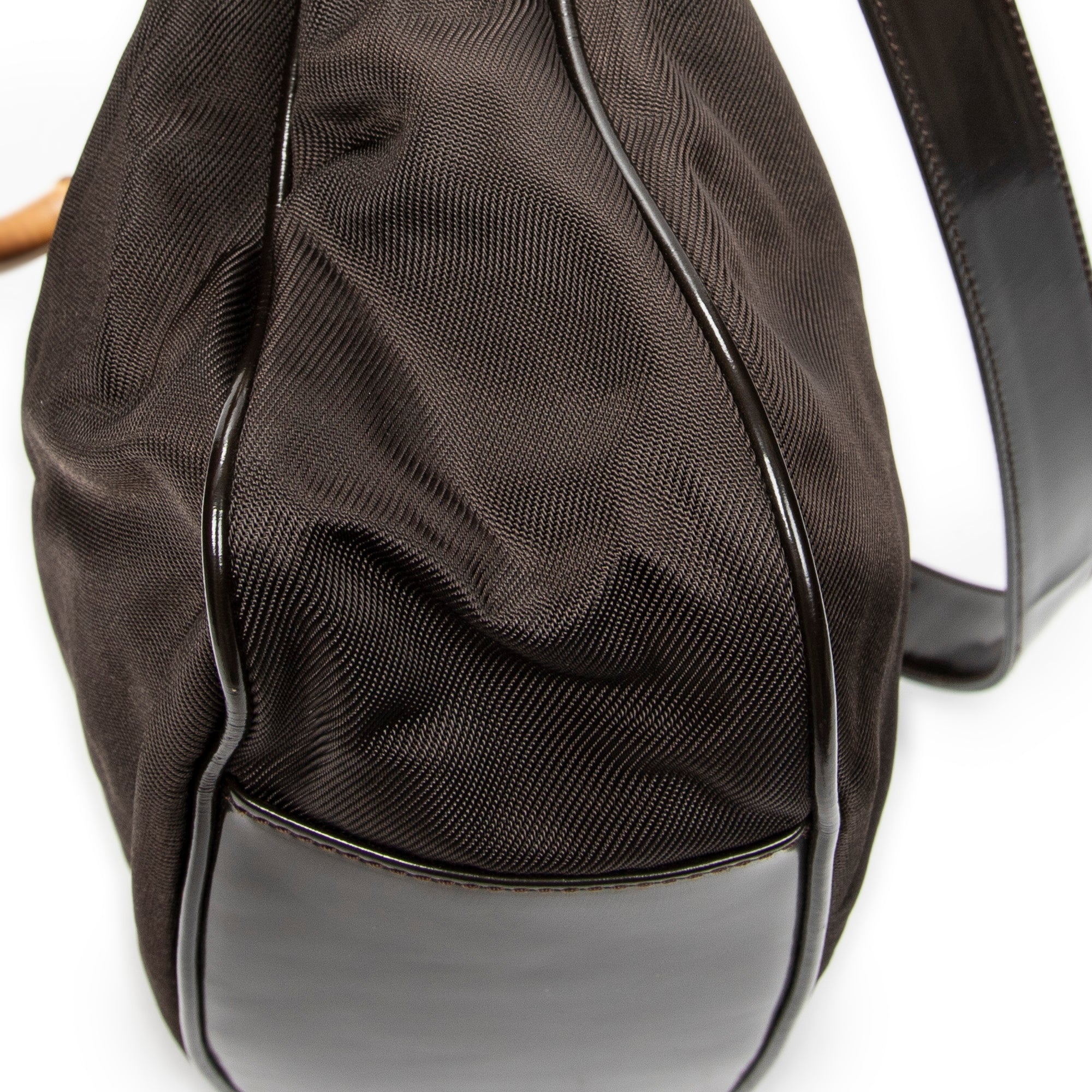 Shoulder Bag Large Bamboo Hobo Brown Nylon Canvas