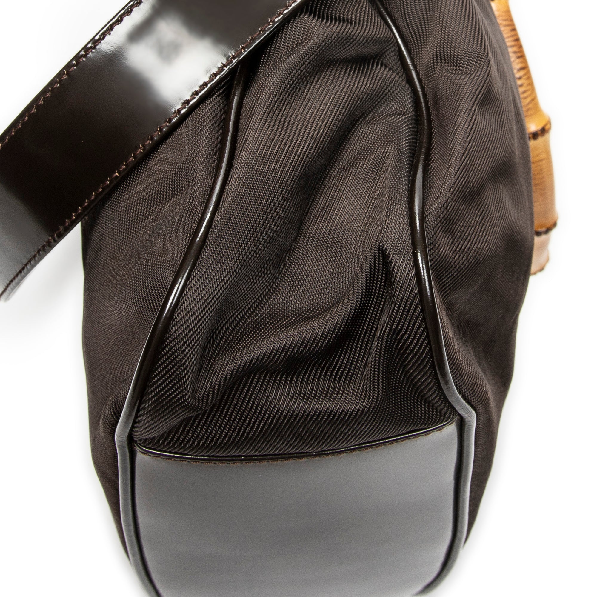 Shoulder Bag Large Bamboo Hobo Brown Nylon Canvas