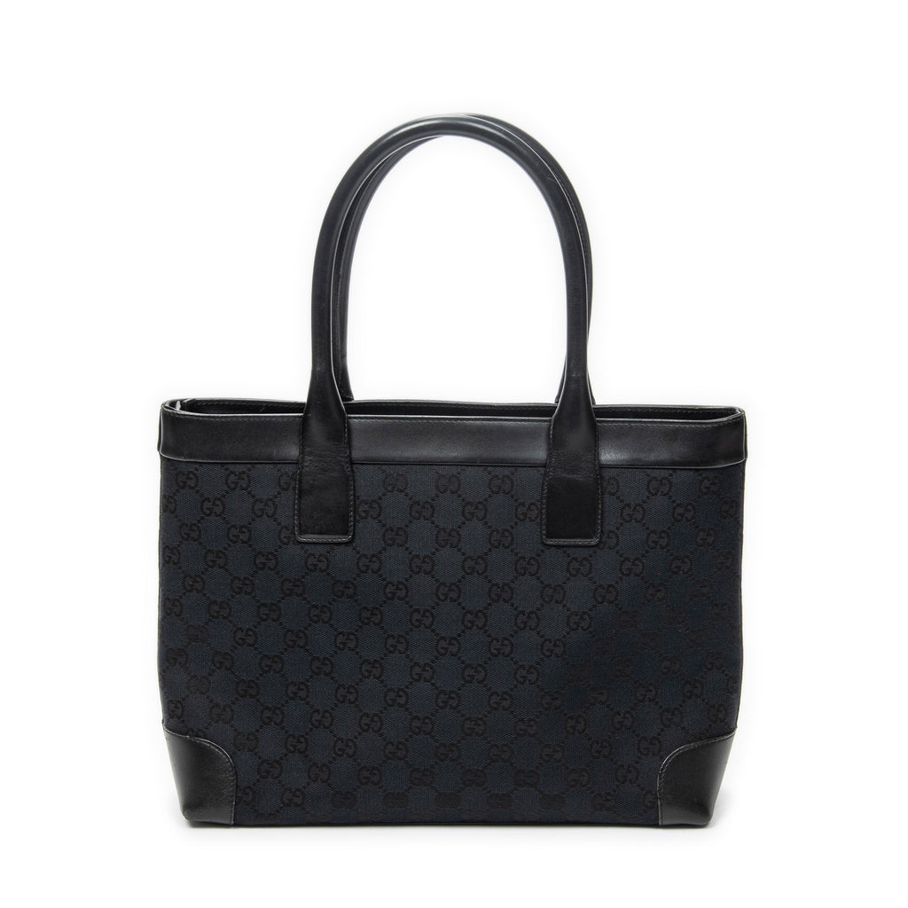 Shoulder Bag Zip Shopping Tote Black Monogrammed Canvas