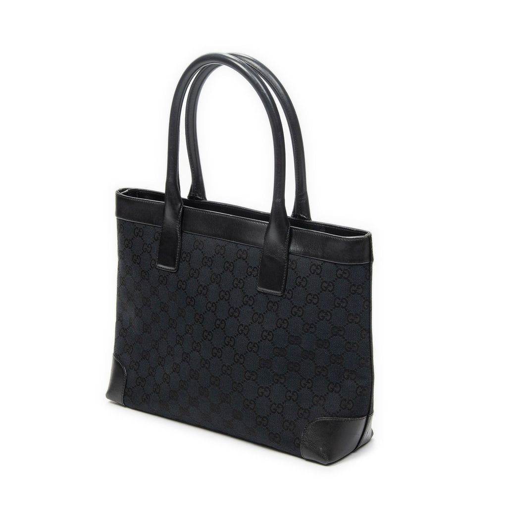 Shoulder Bag Zip Shopping Tote Black Monogrammed Canvas
