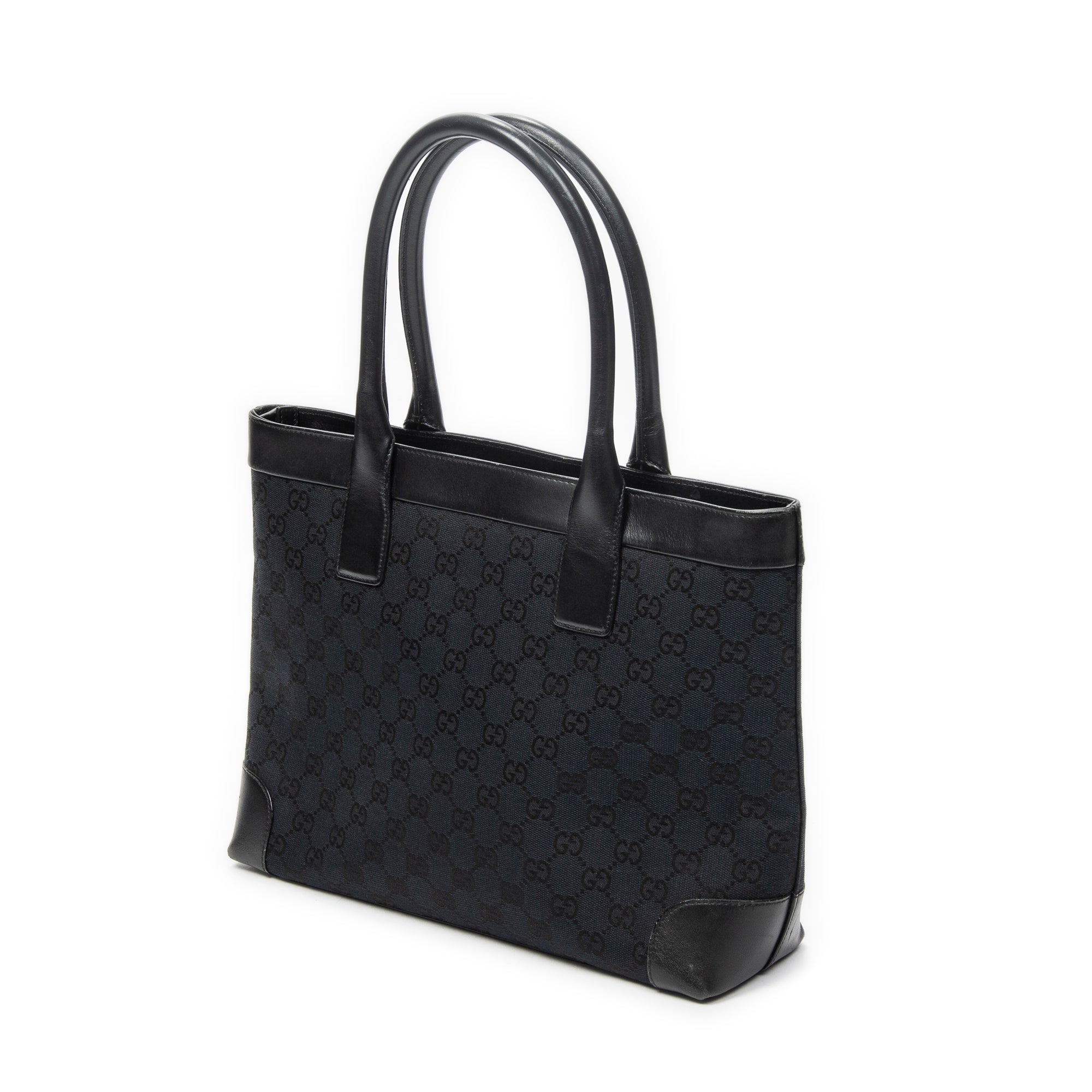 Shoulder Bag Zip Shopping Tote Black Monogrammed Canvas