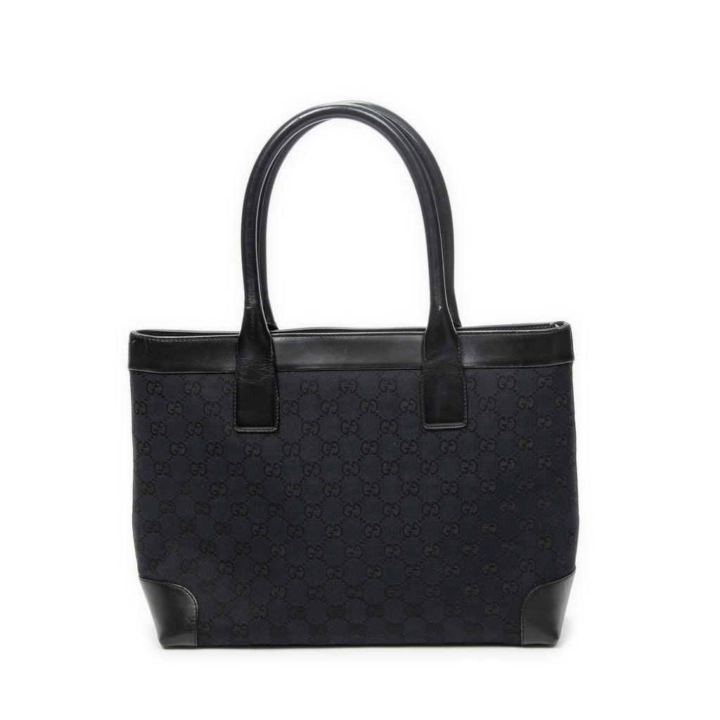 Shoulder Bag Zip Shopping Tote Black Monogrammed Canvas