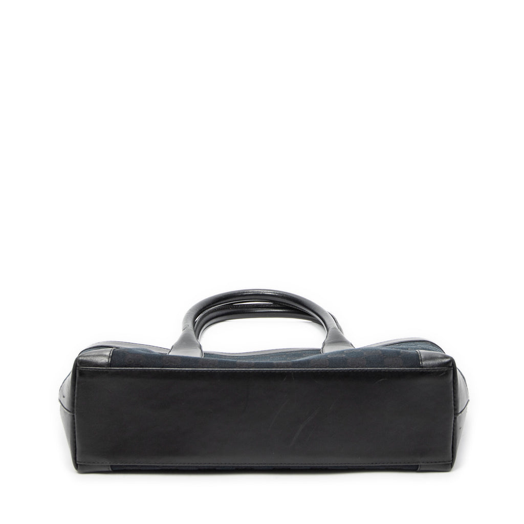 Shoulder Bag Zip Shopping Tote Black Monogrammed Canvas
