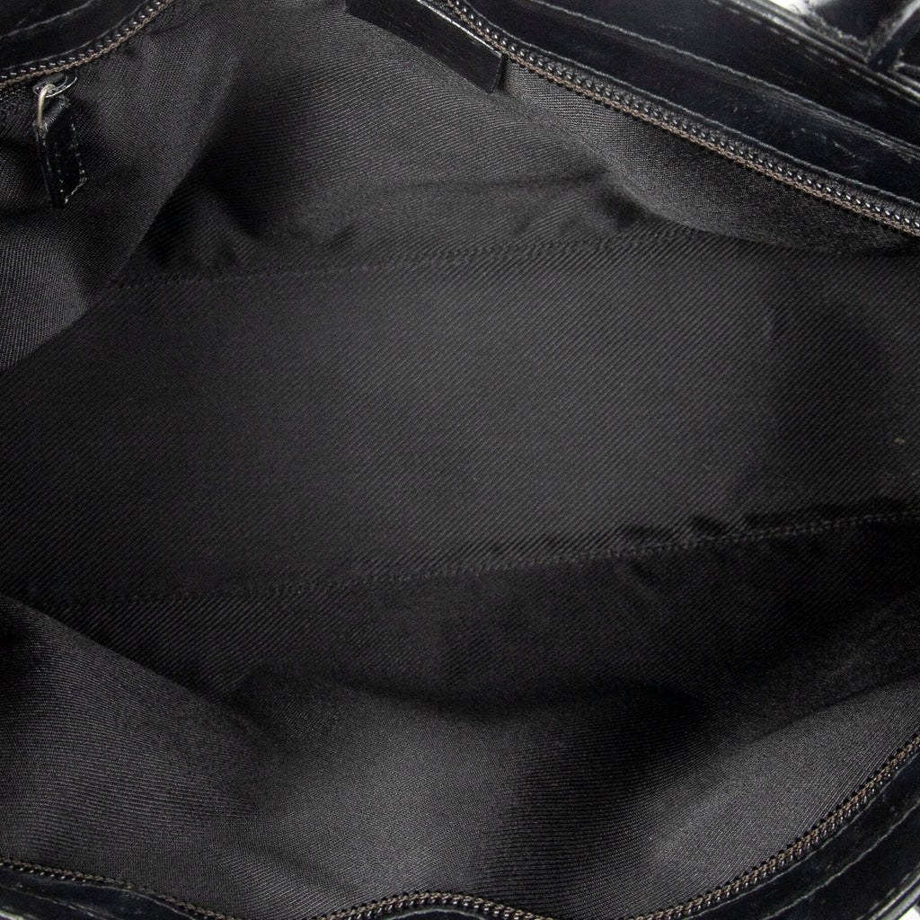 Shoulder Bag Zip Shopping Tote Black Monogrammed Canvas
