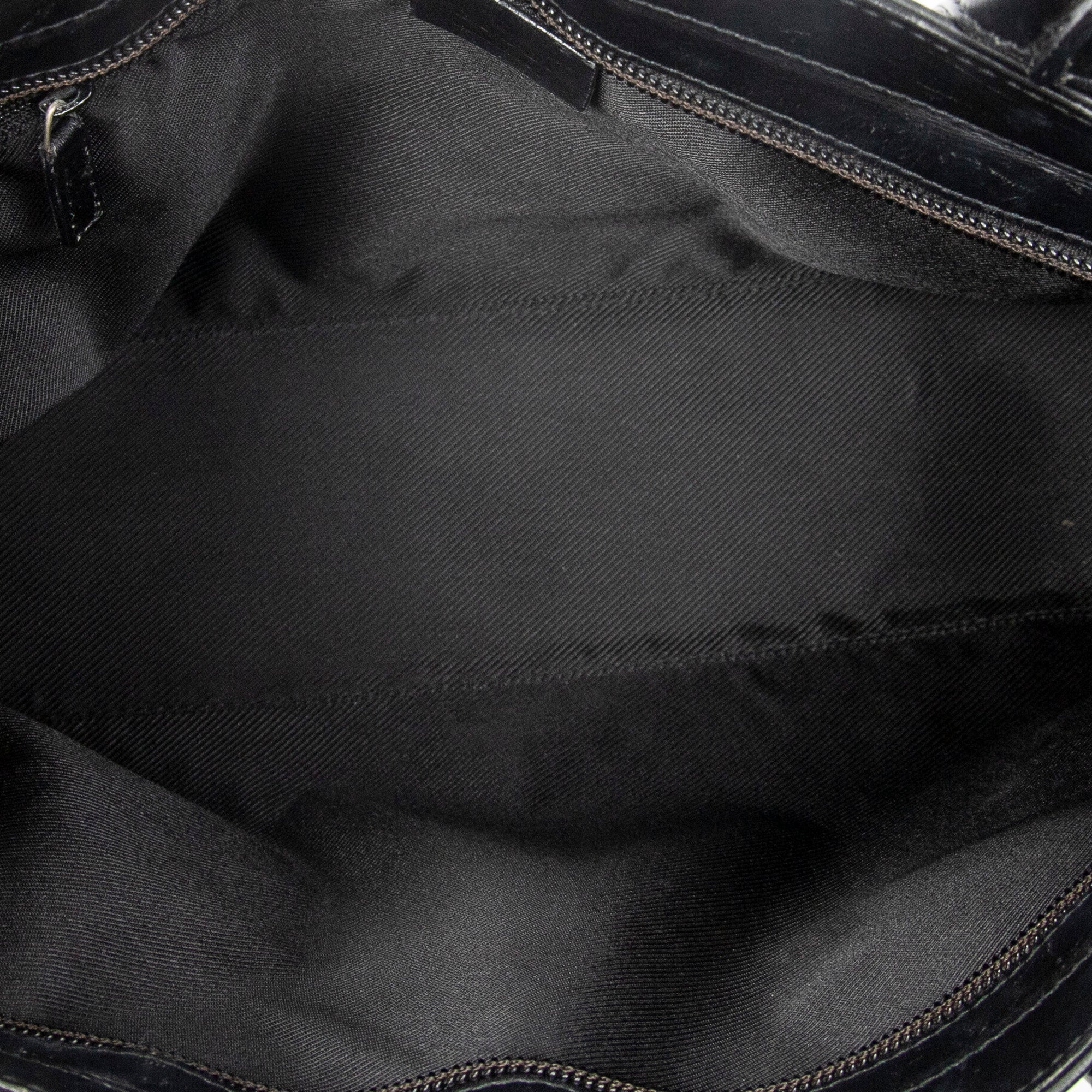Shoulder Bag Zip Shopping Tote Black Monogrammed Canvas