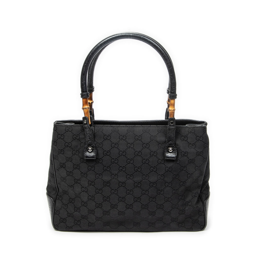 Shoulder Bag Square Bamboo Classic Tote Black Monogrammed Canvas