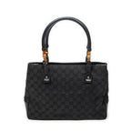 Shoulder Bag Square Bamboo Classic Tote Black Monogrammed Canvas