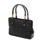 Shoulder Bag Square Bamboo Classic Tote Black Monogrammed Canvas