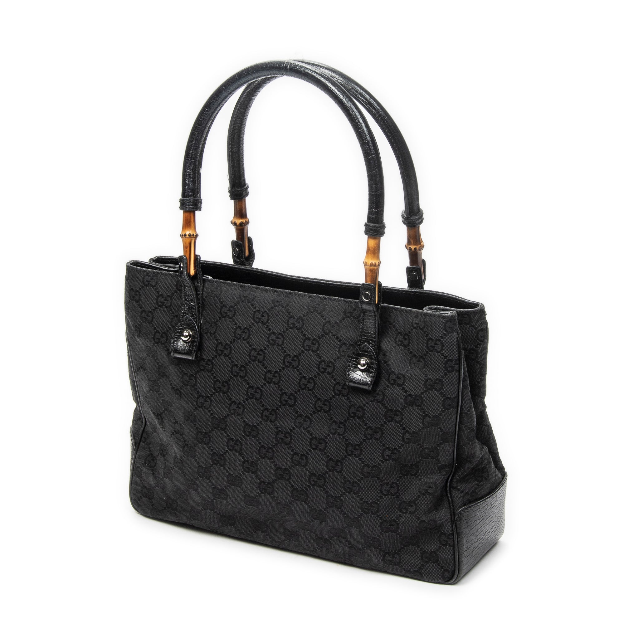 Shoulder Bag Square Bamboo Classic Tote Black Monogrammed Canvas