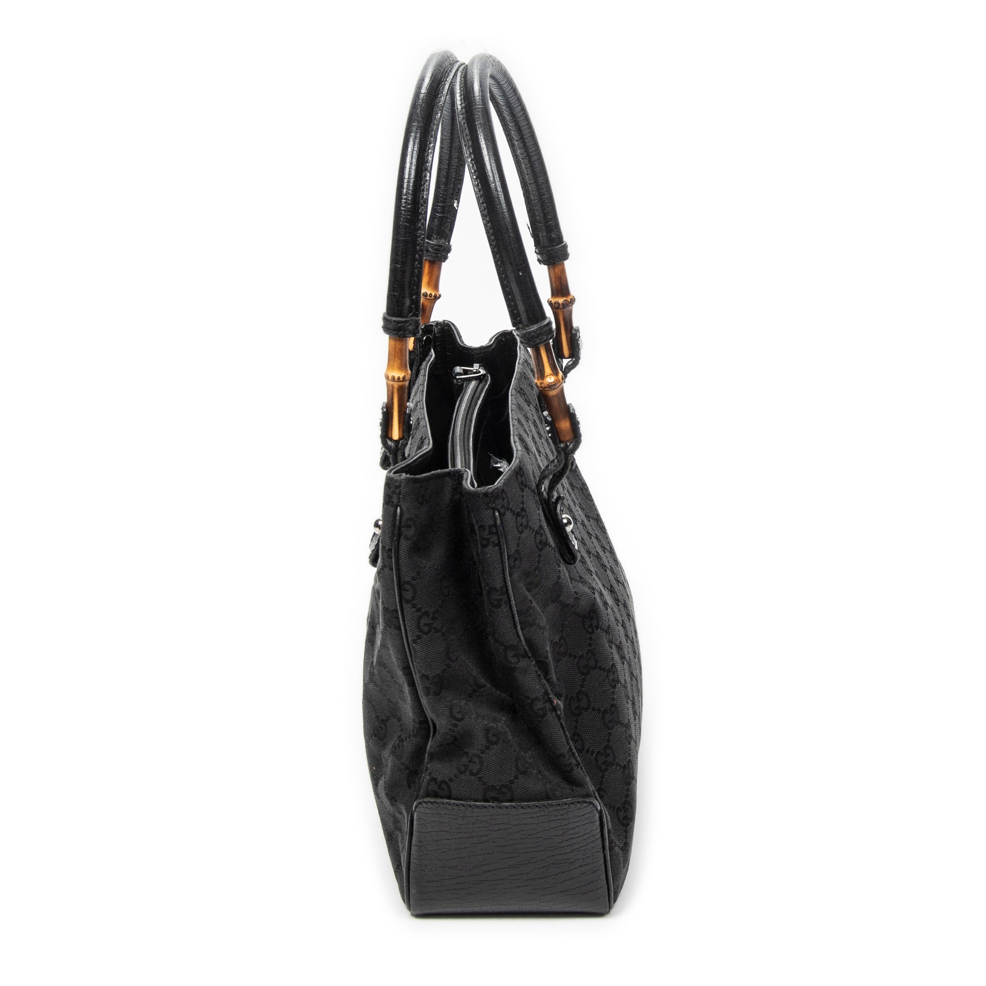 Shoulder Bag Square Bamboo Classic Tote Black Monogrammed Canvas