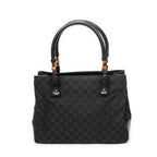Shoulder Bag Square Bamboo Classic Tote Black Monogrammed Canvas