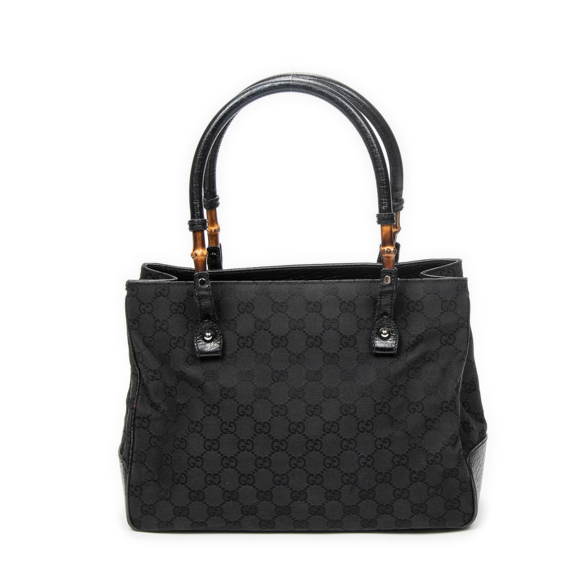 Shoulder Bag Square Bamboo Classic Tote Black Monogrammed Canvas