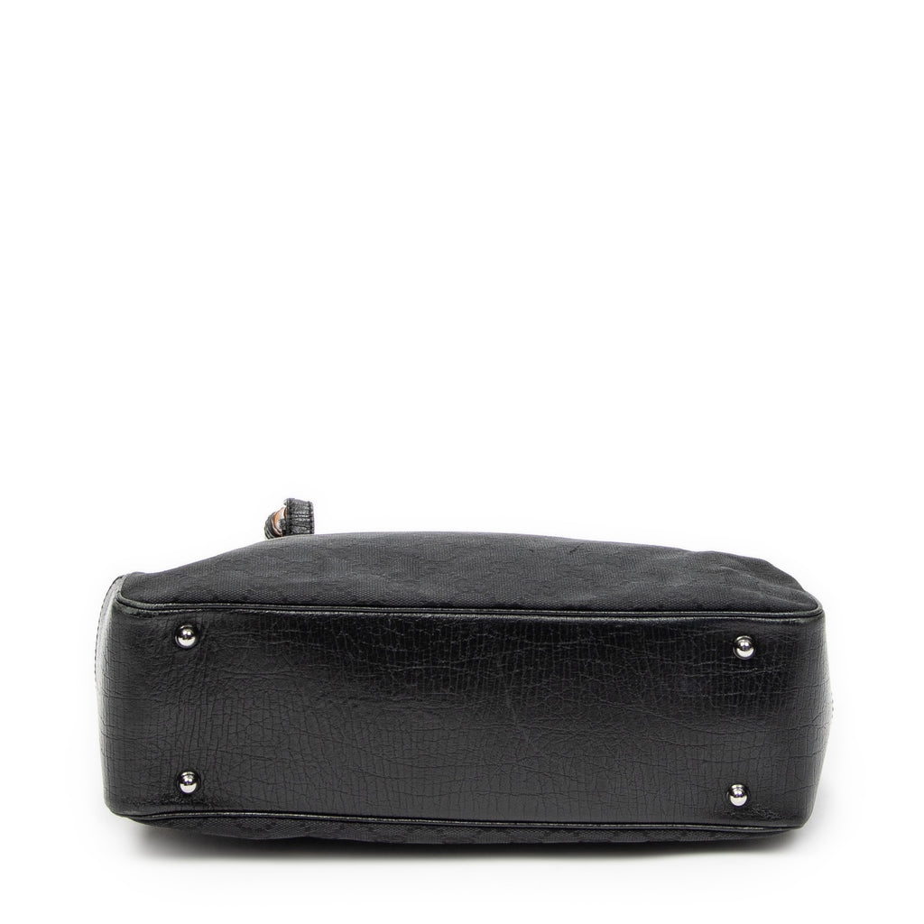 Shoulder Bag Square Bamboo Classic Tote Black Monogrammed Canvas