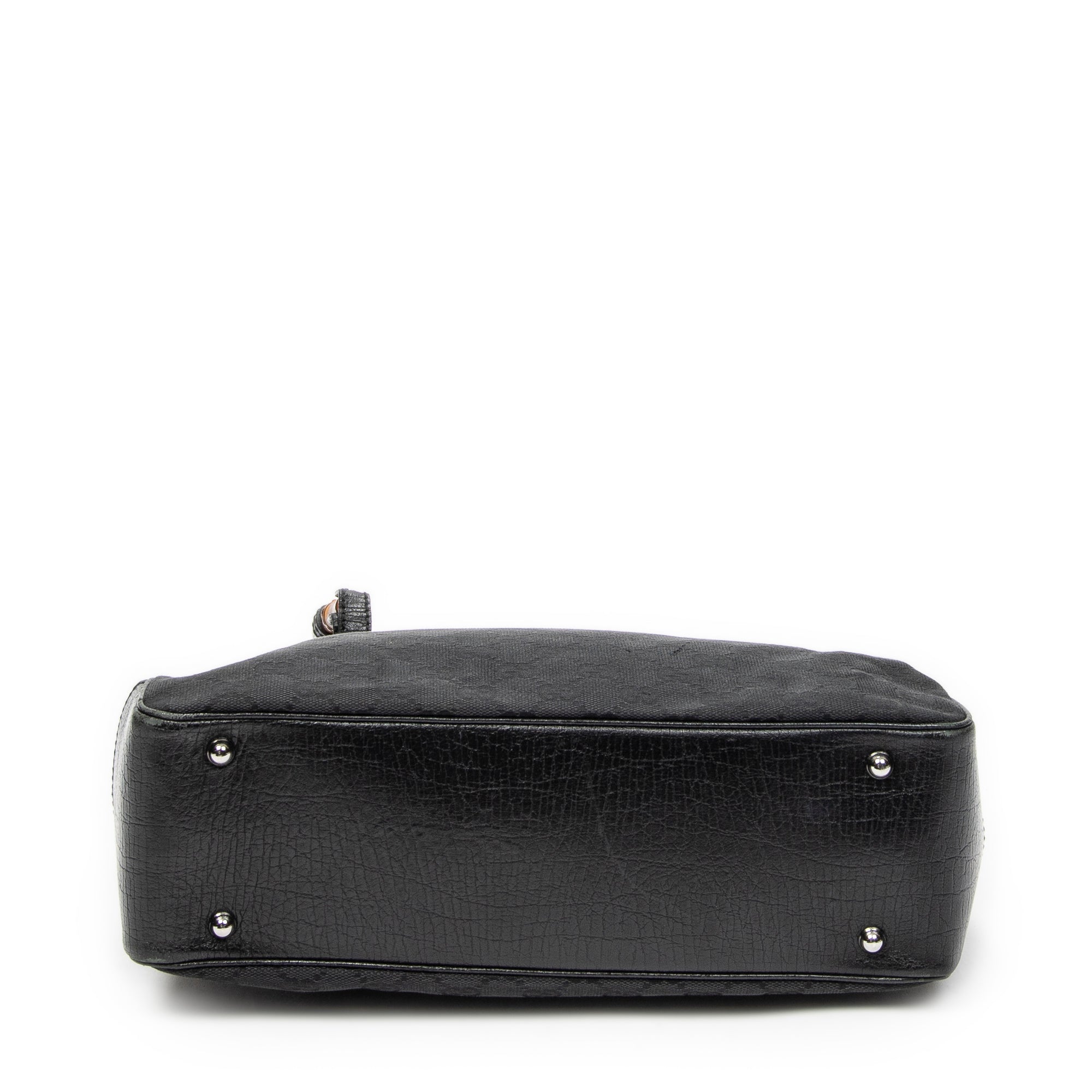 Shoulder Bag Square Bamboo Classic Tote Black Monogrammed Canvas