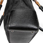 Shoulder Bag Square Bamboo Classic Tote Black Monogrammed Canvas