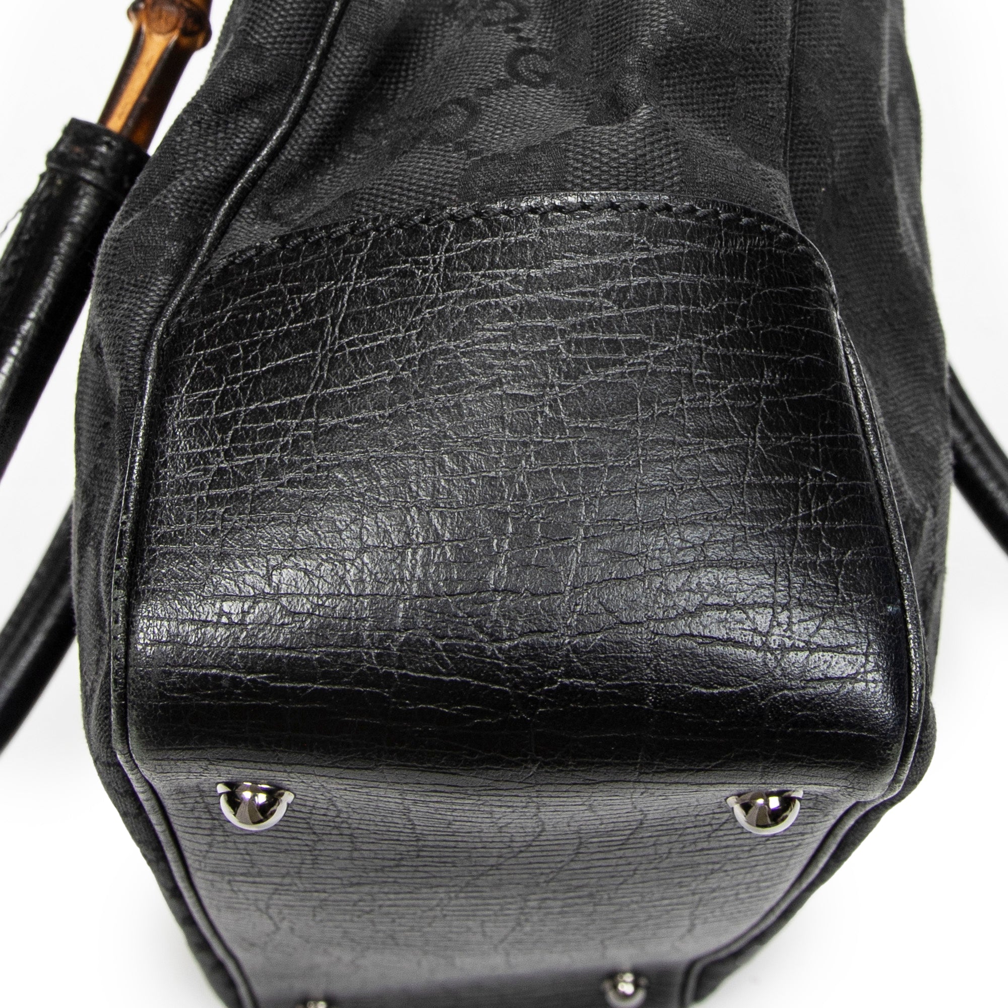 Shoulder Bag Square Bamboo Classic Tote Black Monogrammed Canvas