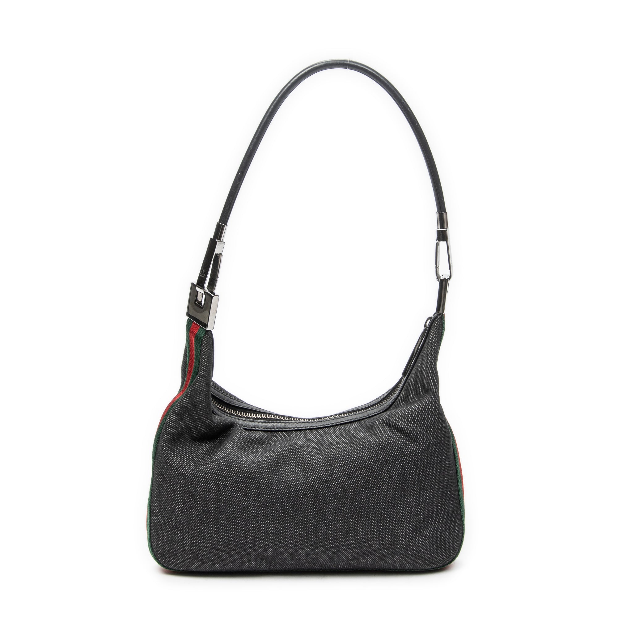 Shoulder Bag Mini Web Zip Hobo Black Denim Denim Canvas