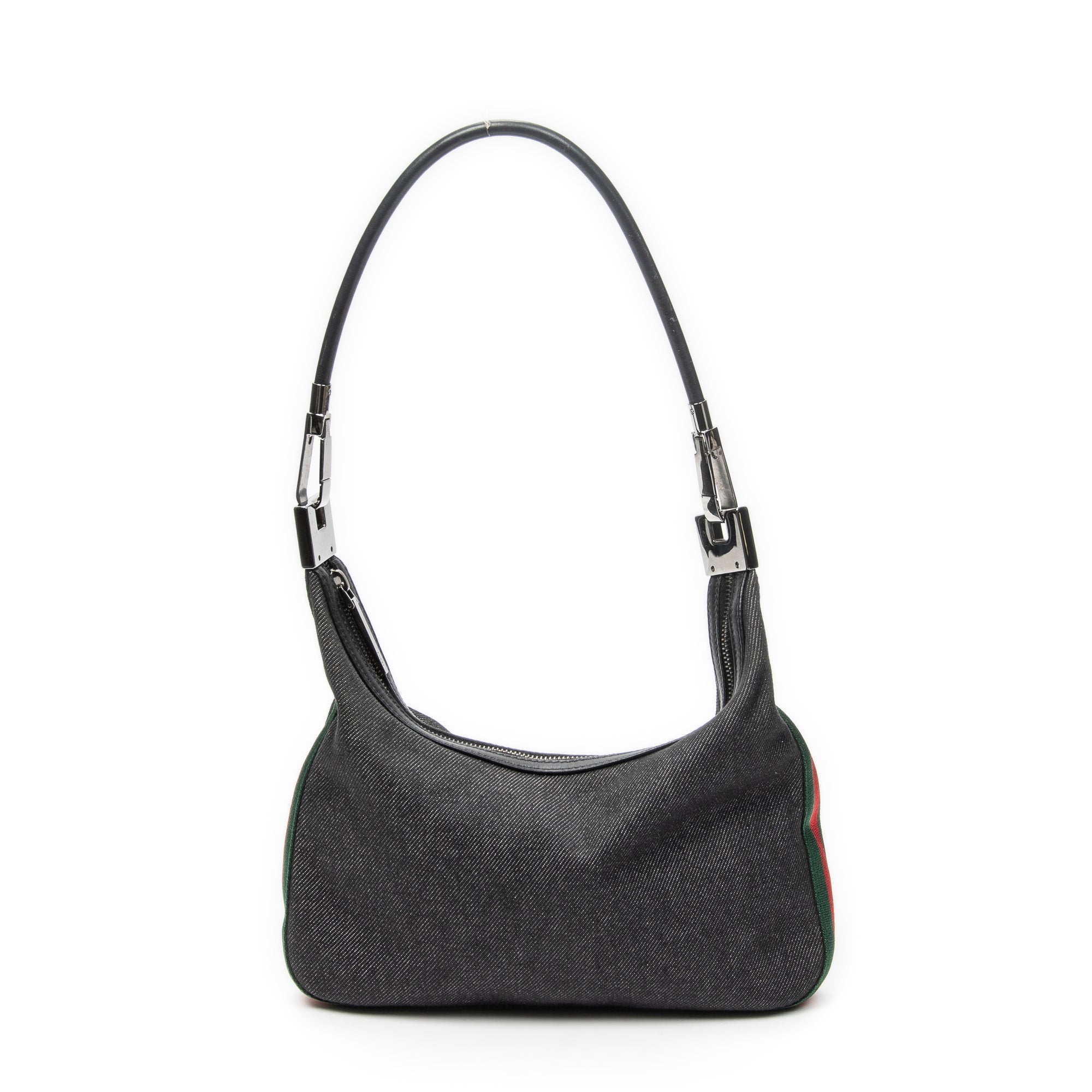 Shoulder Bag Mini Web Zip Hobo Black Denim Denim Canvas
