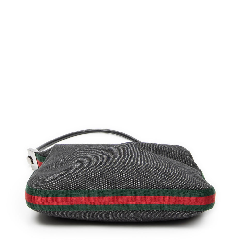 Shoulder Bag Mini Web Zip Hobo Black Denim Denim Canvas