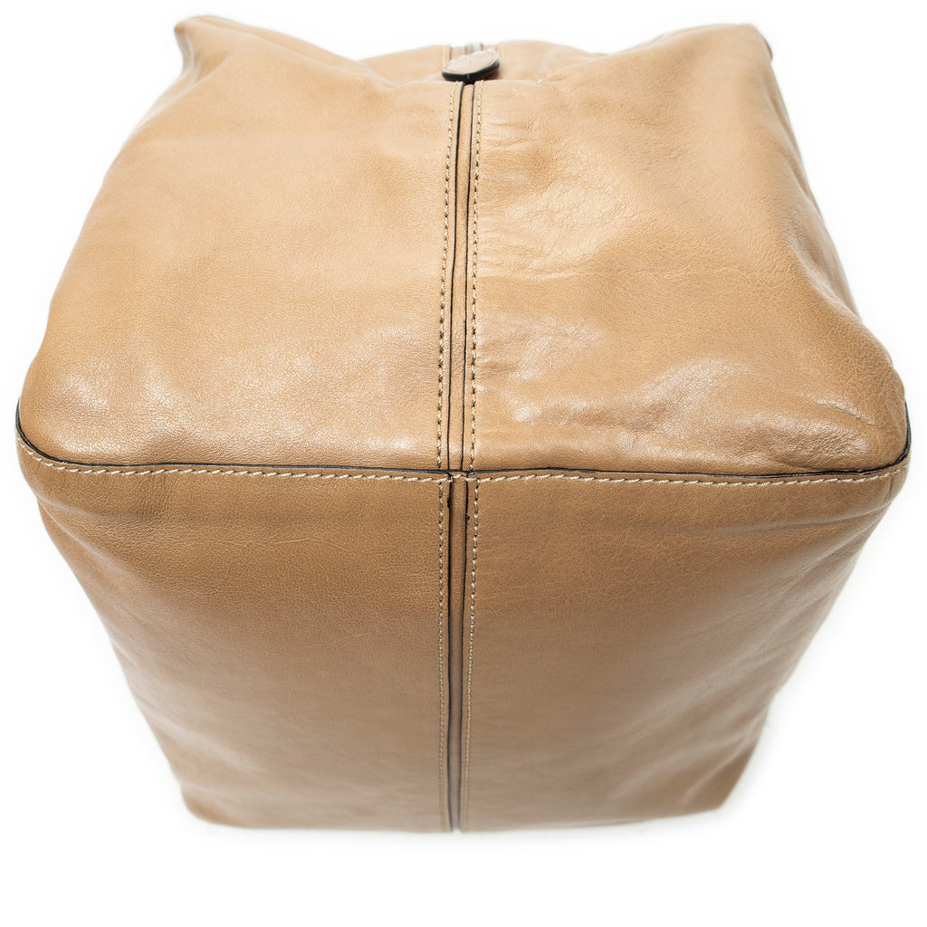 Shoulder Bag Origami Cubo Tan Calfskin Leather