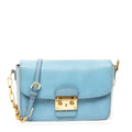 Shoulder Bag Pushlock Flap Chain Crossbody Light Blue Madras Leather