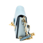 Shoulder Bag Pushlock Flap Chain Crossbody Light Blue Madras Leather