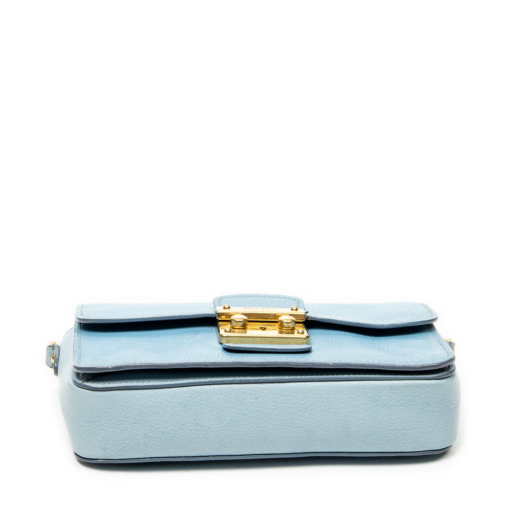 Shoulder Bag Pushlock Flap Chain Crossbody Light Blue Madras Leather