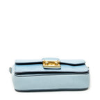 Shoulder Bag Pushlock Flap Chain Crossbody Light Blue Madras Leather