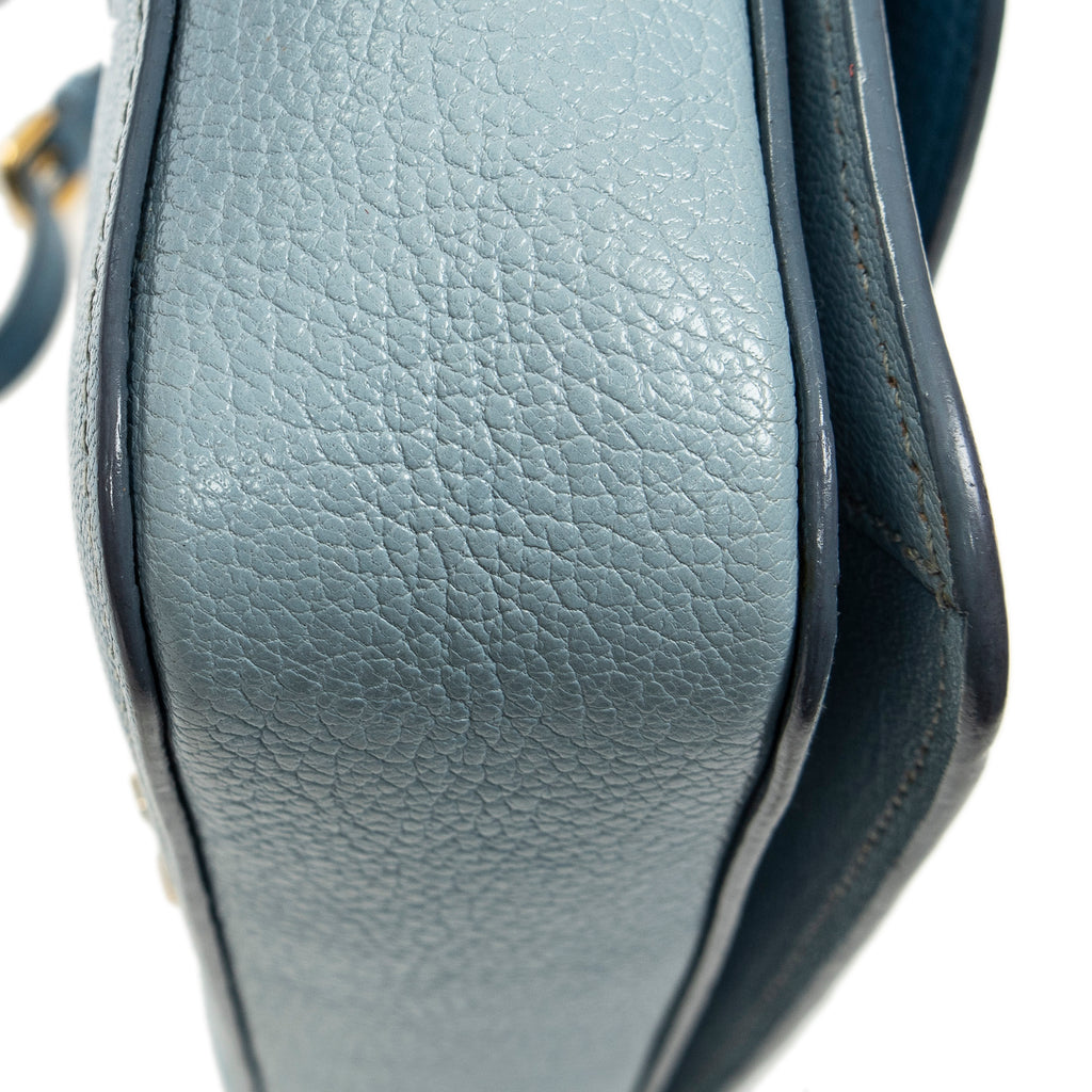 Shoulder Bag Pushlock Flap Chain Crossbody Light Blue Madras Leather