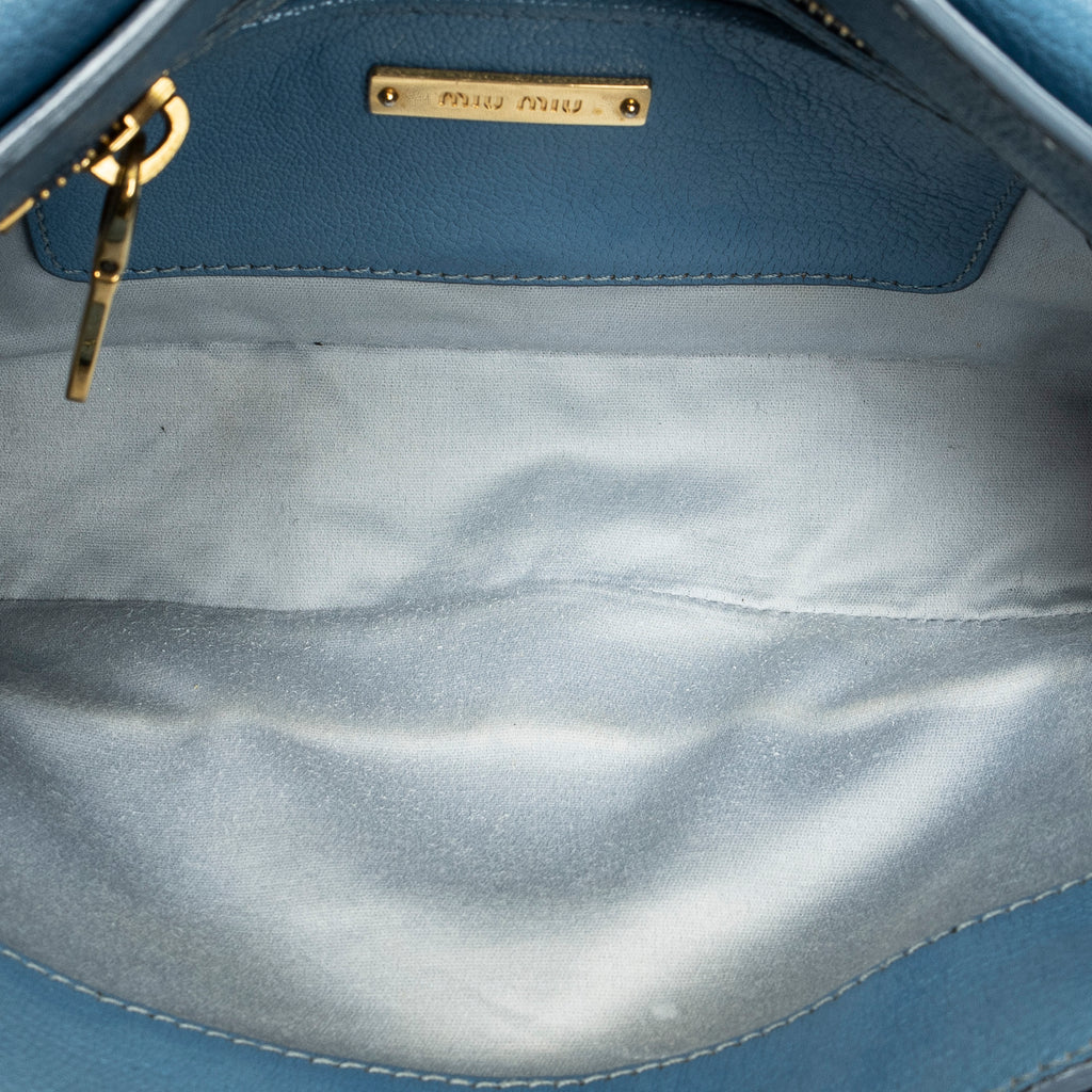 Shoulder Bag Pushlock Flap Chain Crossbody Light Blue Madras Leather