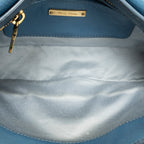 Shoulder Bag Pushlock Flap Chain Crossbody Light Blue Madras Leather
