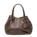 Shoulder Bag Side Zip Tote Brown Vitello Daino Leather