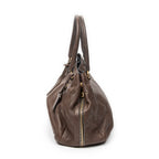 Shoulder Bag Side Zip Tote Brown Vitello Daino Leather