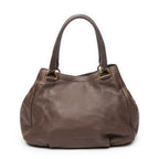 Shoulder Bag Side Zip Tote Brown Vitello Daino Leather