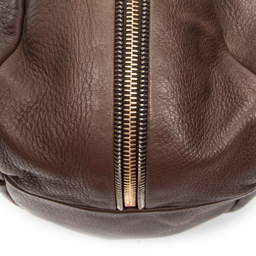 Shoulder Bag Side Zip Tote Brown Vitello Daino Leather