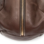 Shoulder Bag Side Zip Tote Brown Vitello Daino Leather