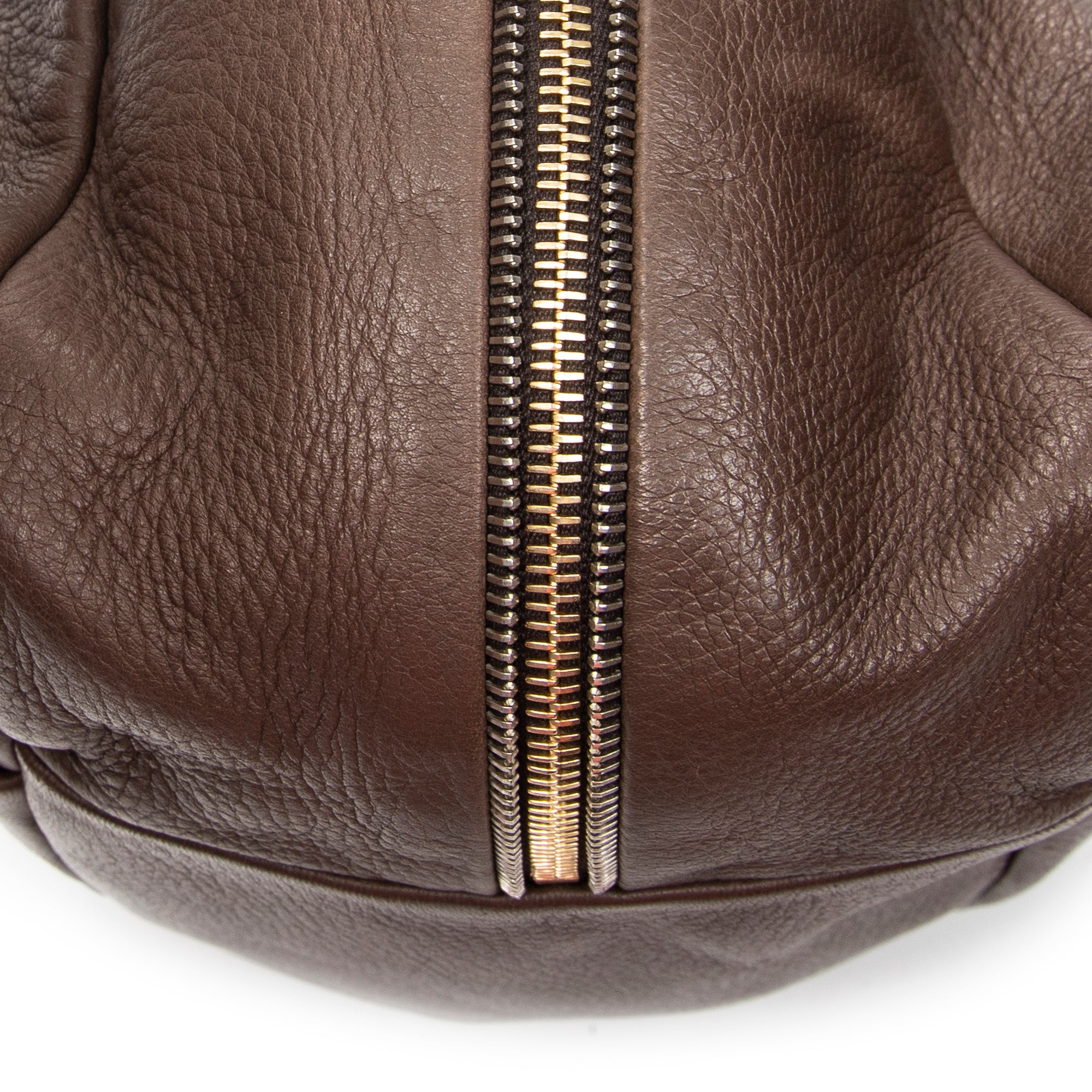 Shoulder Bag Side Zip Tote Brown Vitello Daino Leather