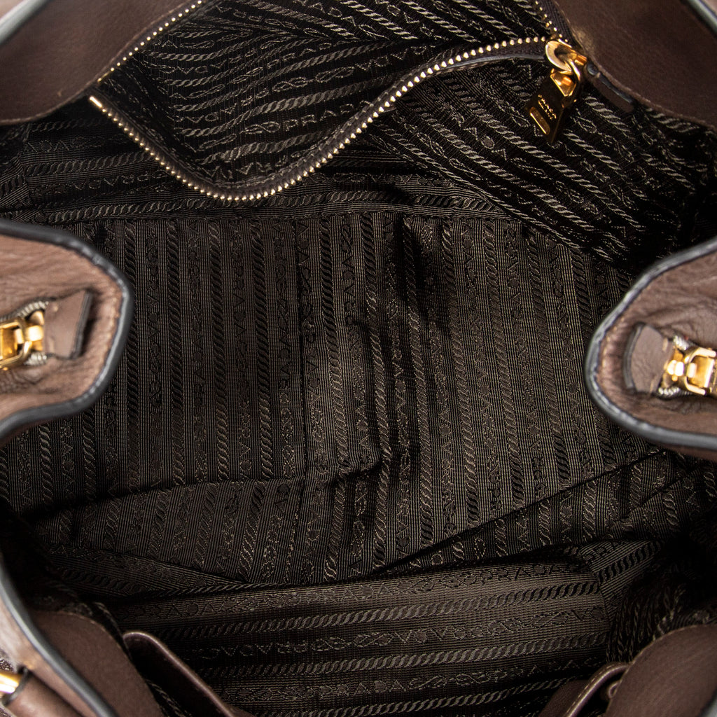 Shoulder Bag Side Zip Tote Brown Vitello Daino Leather