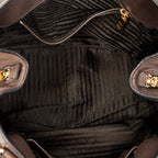 Shoulder Bag Side Zip Tote Brown Vitello Daino Leather