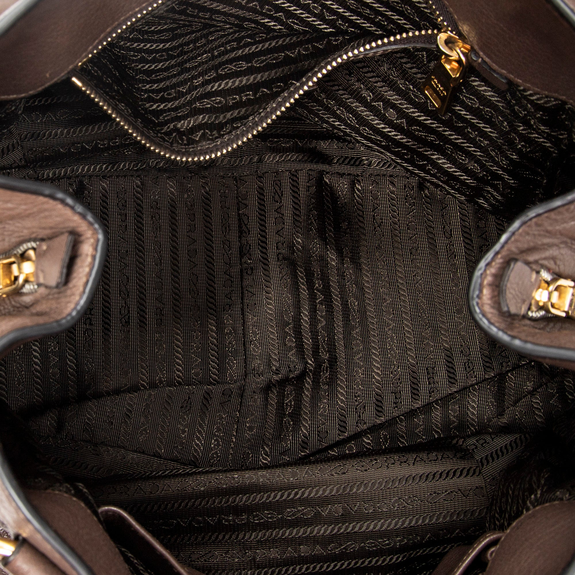 Shoulder Bag Side Zip Tote Brown Vitello Daino Leather