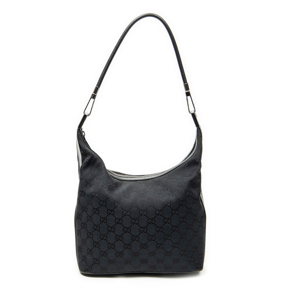 Shoulder Bag Zip Hobo Black Monogrammed Canvas