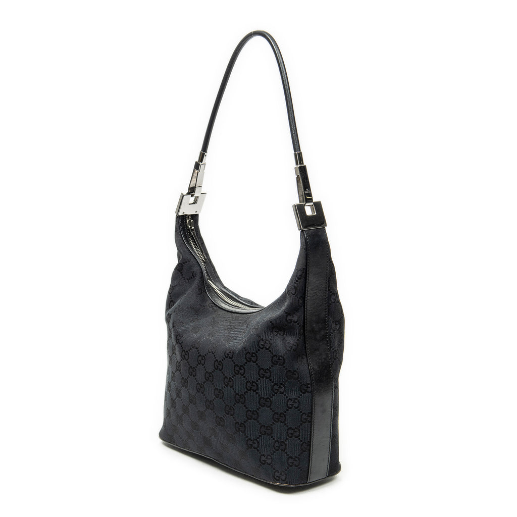 Shoulder Bag Zip Hobo Black Monogrammed Canvas