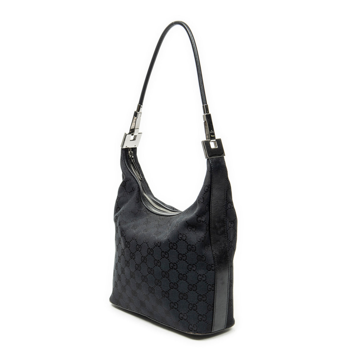 Shoulder Bag Zip Hobo Black Monogrammed Canvas