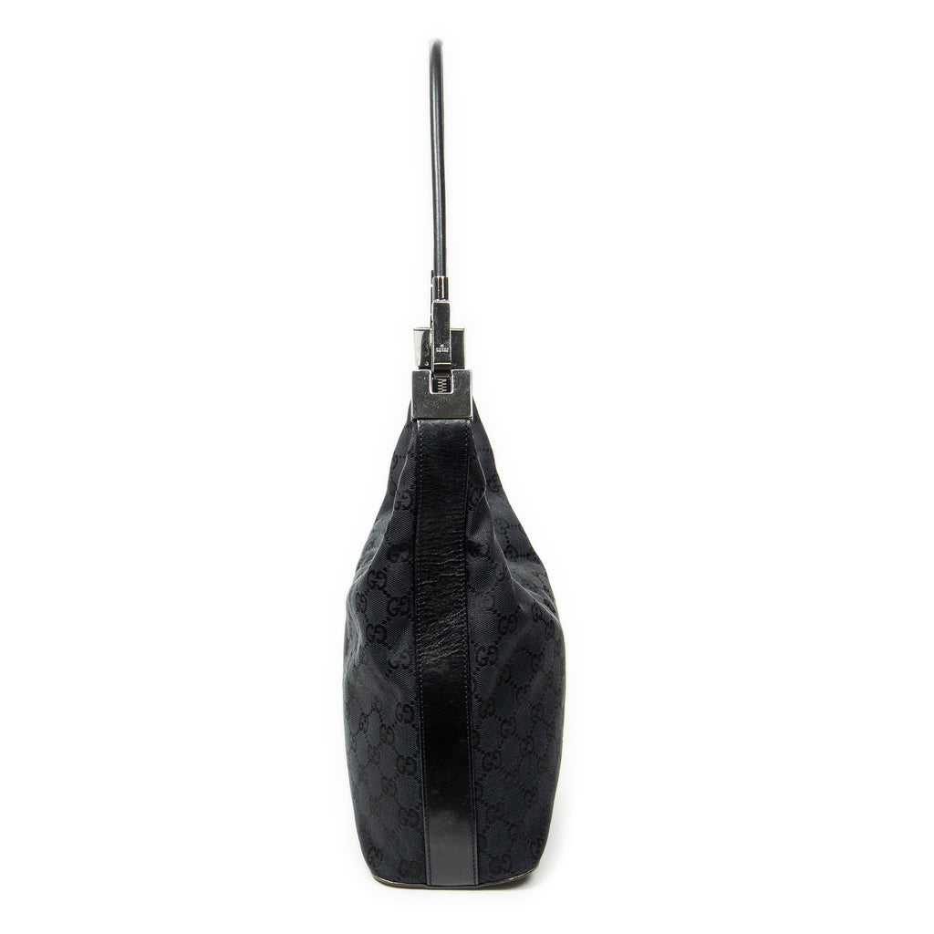 Shoulder Bag Zip Hobo Black Monogrammed Canvas