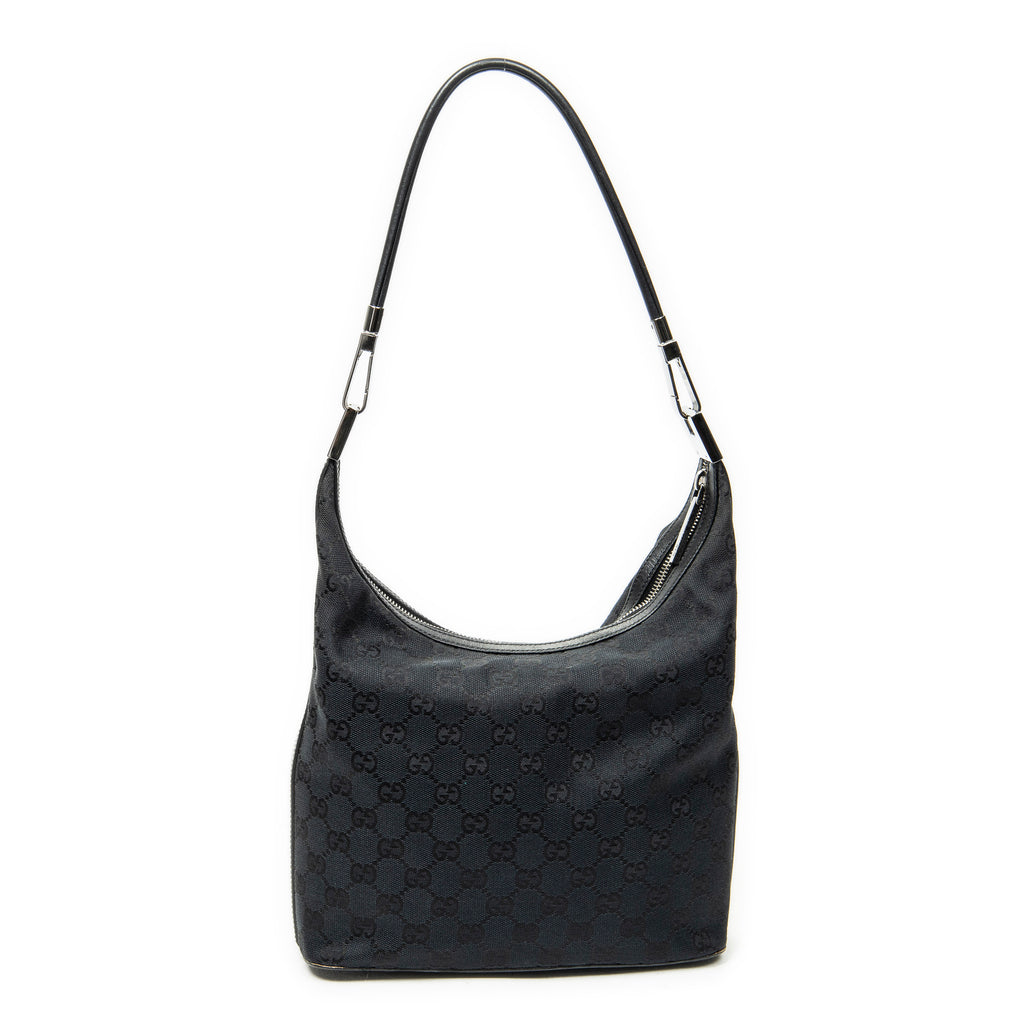 Shoulder Bag Zip Hobo Black Monogrammed Canvas